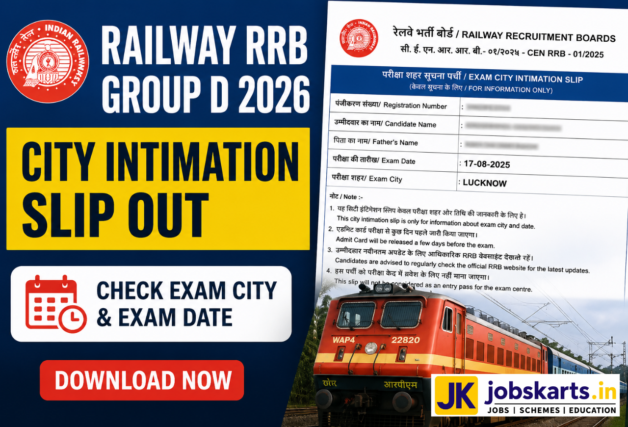 Railway RRB Group D City Intimation Slip 2026 Out